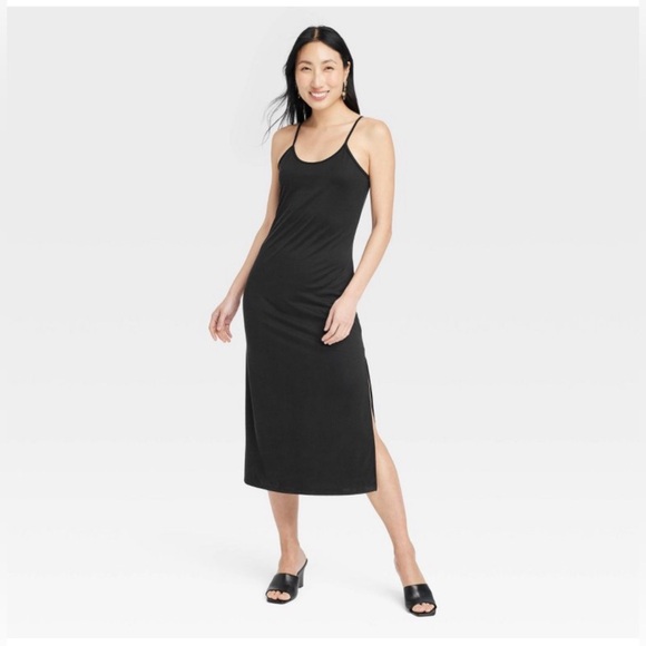 Women's Rib-Knit Midi Cami Dress - A New Day™ Black M - Picture 3 of 4
